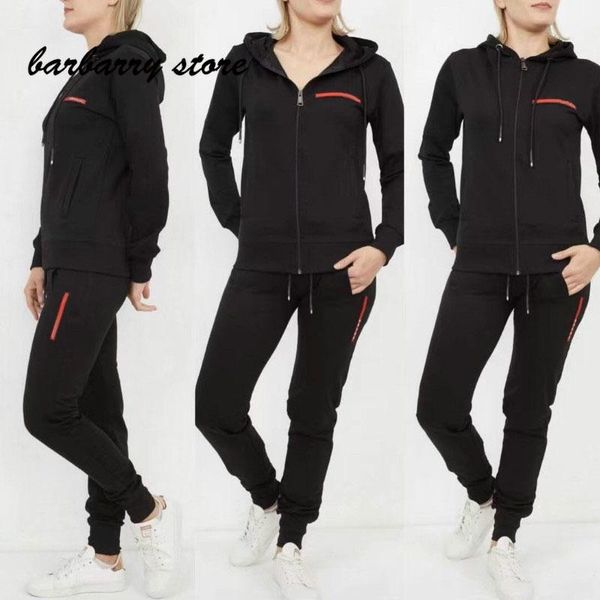 

women's two piece pants 2021 letter rubber red label printing versatile hooded long sleeve zipper jacket + elastic waist casual, White