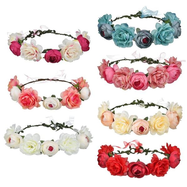 

hair accessories handmade simulation flower crown wreath headband halo bridal wedding floral garland bohemian beach party headpiece