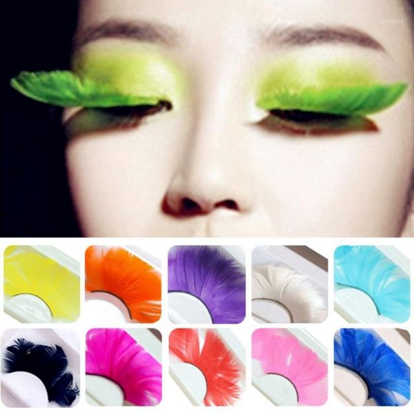 

natural fake eyelashes colorful feather party maquiagem long exaggeration stage false eye lashes halloween est1