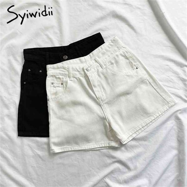 

syiwidii womens high waisted denim shorts jean summer black clothing white fashion solid 100% cotton zipper fly casual 210714, White;black