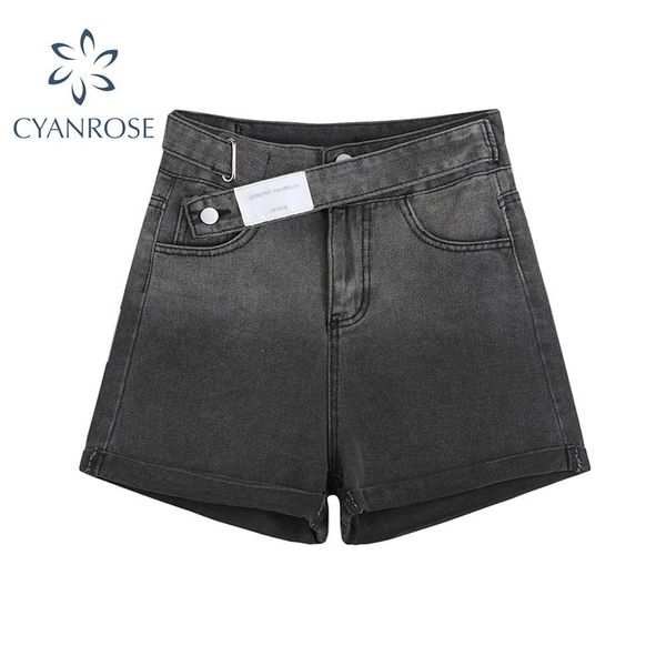 

women's shorts korean high waist button denim for women 2021 summer match with belt gradient fashion street y2k punk jean, White;black