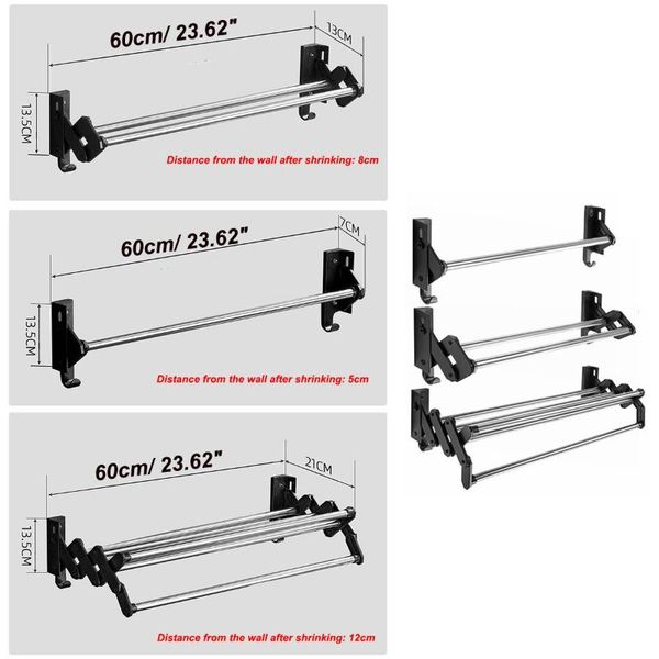 

bath accessory set 60cm stainless steel towel rack rail bathroom shelf chrome-plated self-adhesive wall-mounted folding storage holder large