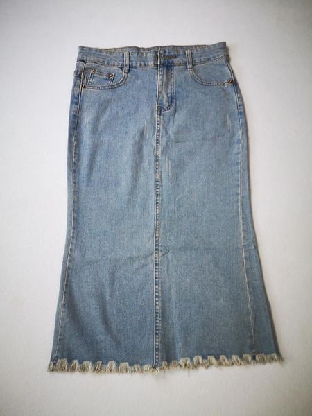 

skirts spring autumn denim sheath wrap high waist a line midi tassel casual street button all-matched jean skirt, Black