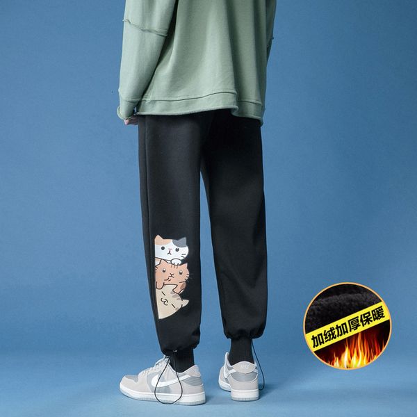 

cartoon pants men's fashion plush winter loose warm casual, Black