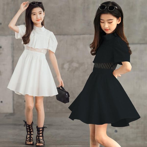 

girls elegant dress puff sleeve black & white teen cotton kids clothes 2021 children summer fashion party,#6210 girl's dresses, Red;yellow