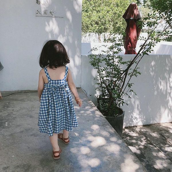 

girl's dresses summer baby girls plaid sling dress, Red;yellow