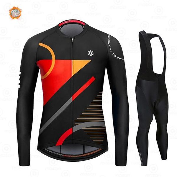 

racing sets 2021 siroko winter thermal fleece cycling clothes men bicycle sport riding bike mtb clothing bib pants warm ropa ciclismo, Black;blue
