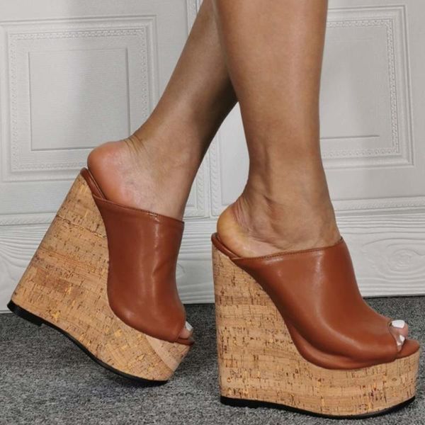 

peep toe super high heel wedges with platform summer mature 2021 woman mules shoes sandals plus size 36-47, Black