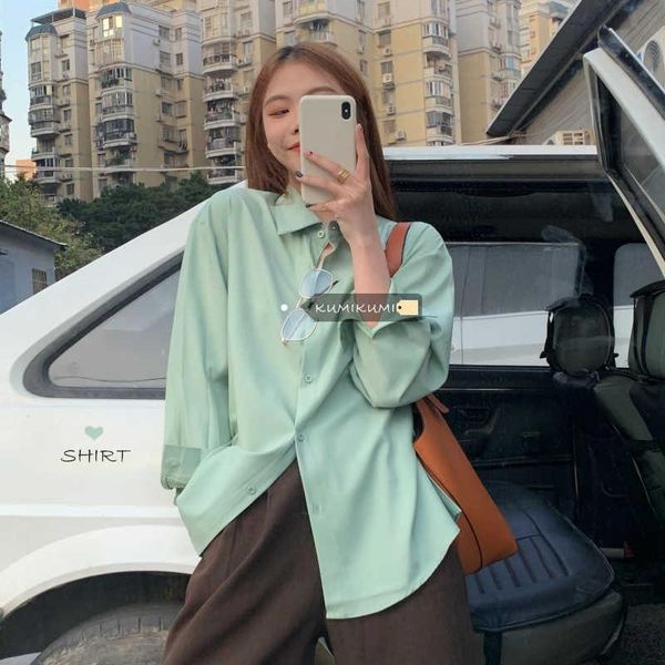 

women's blouses & shirts hong kong style design sense folding shirt spring korean version loose temperament wearing long sleeve, White