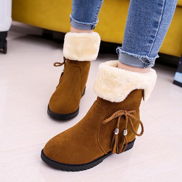 

boots women winter shoes short warm plush flat female cotton ankle ladies girls chaussure femme bottine, Black