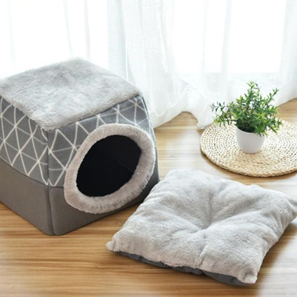 

elegant two ways of use poodle house semi-closed soft warm dog bed with cushion rectangle cat cave enclosed sleeping pet-bed beds & furnitur