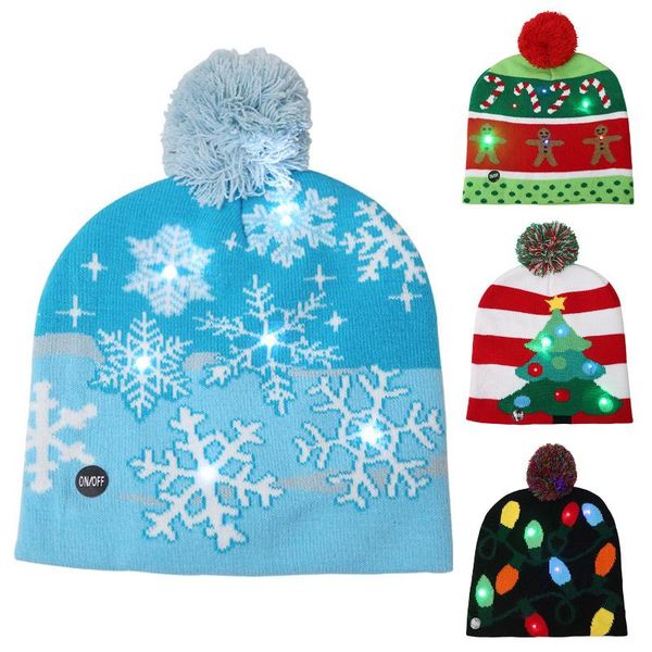 

christmas decorations 2021 winter elastic sweater knitted beanie led light warm hat cap snowflake crutch pompom kid gift year decoration