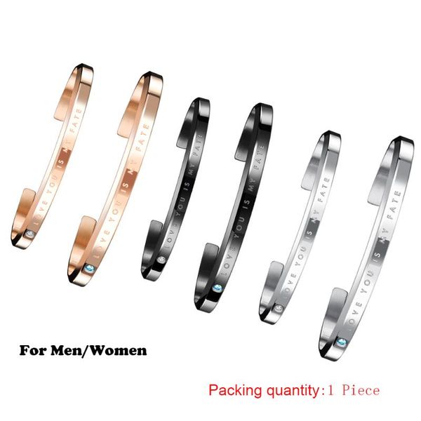 

bangle men's women's trendy titanium steel inlaid rhinestone thin plate opening bracelet bangles fashion simple couple jewelry, Black