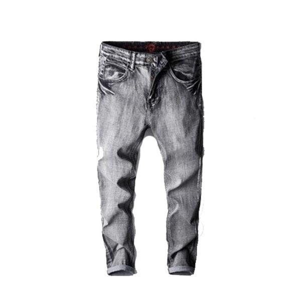 

men's jeans stretch light-colored slim straight young light gray denim trousers simple, Blue