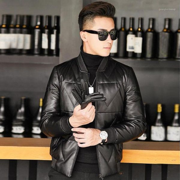 

haining leather jacket men's sheep skin down & faux, Black