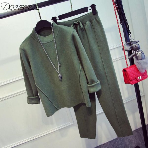 

women's tracksuits quality knitwear harem pants fashion suit korean version of the spring and autumn simple casual stretch knit two-pie, Gray