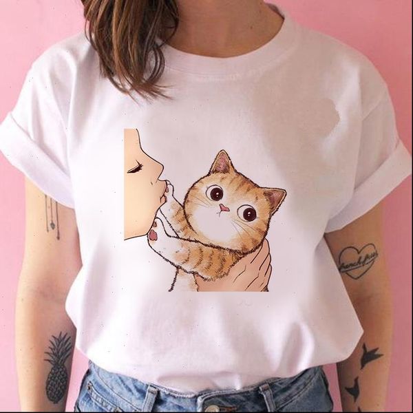 

womens harajuku cute cats t shirt women aesthetic ullzang vintage 90s tshirt fashion tees female tumblr clothing, White