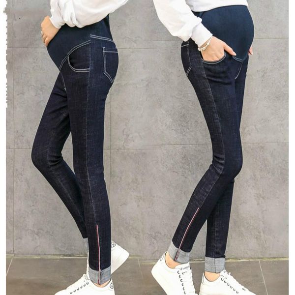 

maternity bottoms spring autumn belly skinny jeans cotton adjustable waist pencil pregnancy pants clothes for pregnant women, White