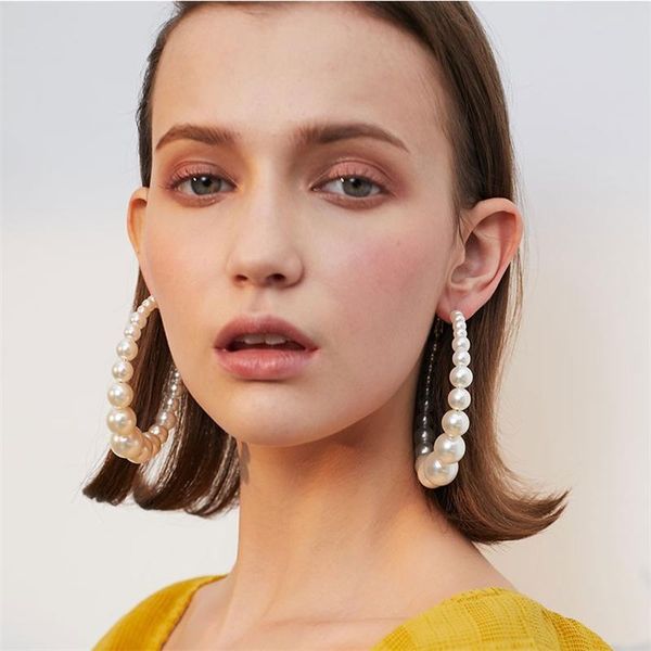 

hoop & huggie trendy imitate pearl big earrings wedding birthday party girl gift fashion jewelry women gold korean accessories, Golden;silver