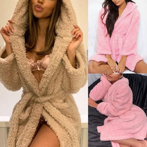 

women's sleepwear 2021 winter kimono robe plush fleece scalloped bath robes hooded night-robe loungewear pajama for women soft warm lon, Black;red