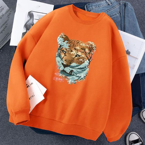 

men's hoodies & sweatshirts spirit animal tiger print cotton vintage pullover 2021 casual fashion hoodie japanese harajuku style man sw, Black