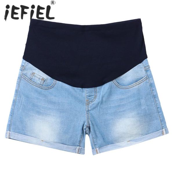 

maternity bottoms thin cotton denim shorts pregnancy short pants summer curling clothes for pregnant women casual belly jeans, White