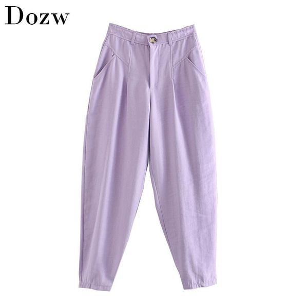 

women's pants & capris lady fashion harem solid baggy loose pleated bottoms zipper high waist streetwear long trousers women pantalones, Black;white