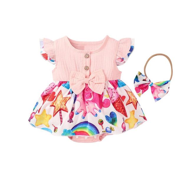 

baby girls summer sets cotton star printed born outfits infant romper dress buttons bodysuit ll3 clothing, White
