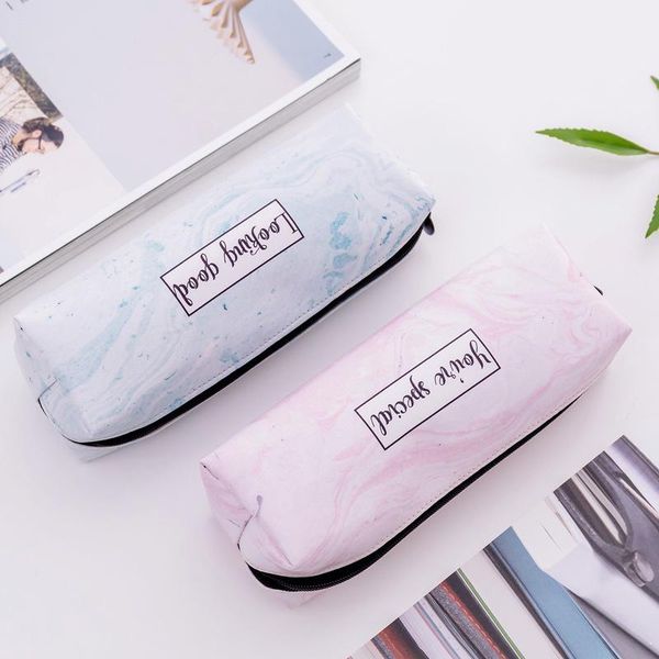 

simple style marble pencil bag octagonal case for school kids 4pcs/lot bags