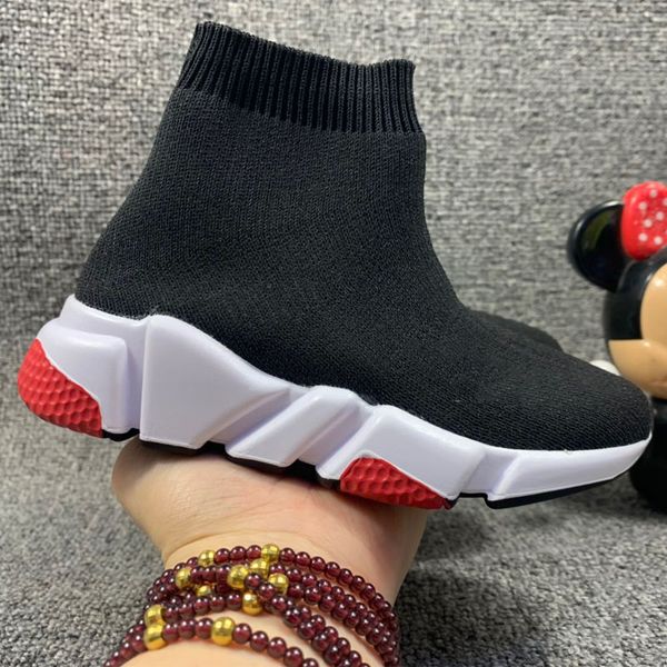 

infant kids knit speed sock runers knitted mid high light running shoes bl287d, Black