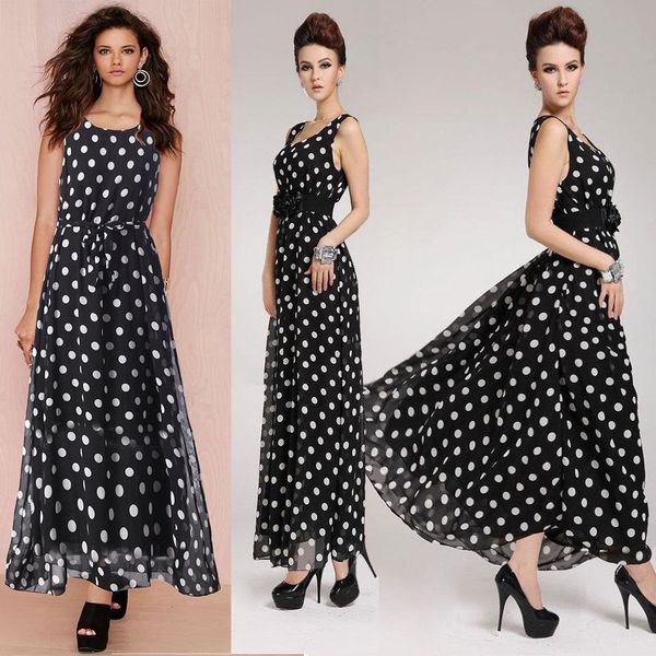 

women's long s vt skirt black and white dot chiffon swing lace up, Black;gray