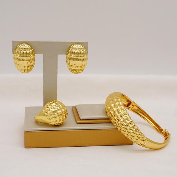 

earrings & necklace 24k dubai gold jewelry with bangle sets for women wedding party anniversary gift trendy, Silver