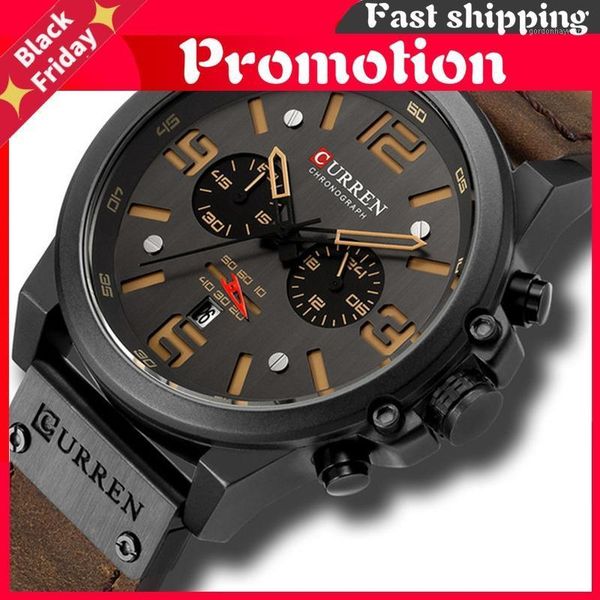 

wristwatches men sport watch waterproof leather strap quartz clock chronograph date wristwatch relogio masculino 8314, Slivery;brown