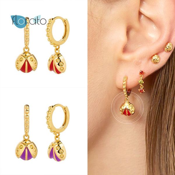 

hoop & huggie yuxintome 925 sterling silver small enamel insect pendant earrings for women gold color earring europe fashion jewelry gift, Golden;silver