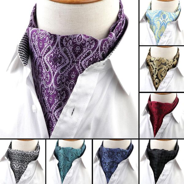 

men's vintage luxury paisley wedding necktie formal cravat ascot scrunch self british style gentleman polyester tie no.21-35 neck ties, Blue;purple