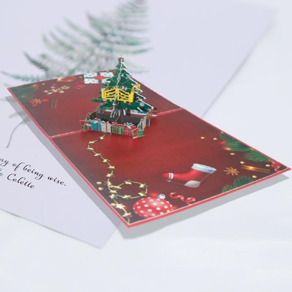 Cartões de felicitações 2pcs 3d Árvore de Natal e Presente Up DIY Convite Kids Card Agradecemos cartões postais com envelope