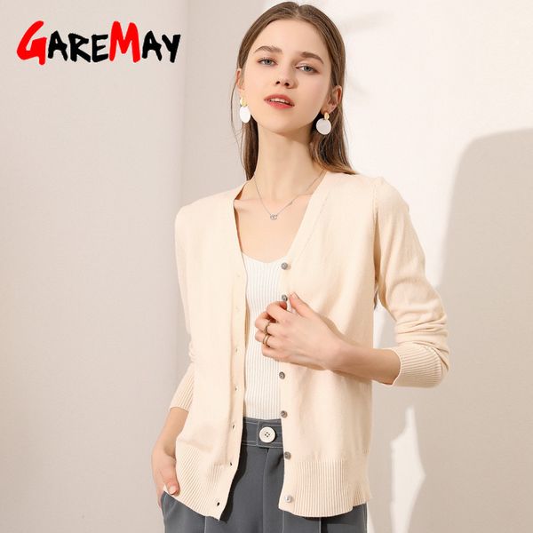 

women's cropped cardigan sweaters female solid short v neck single breasted woman knitted 210428, White