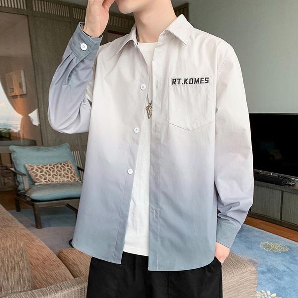 

men's casual shirts korean shirt trend loose and handsome spring gradual change cardigan coat trendy wear, White;black