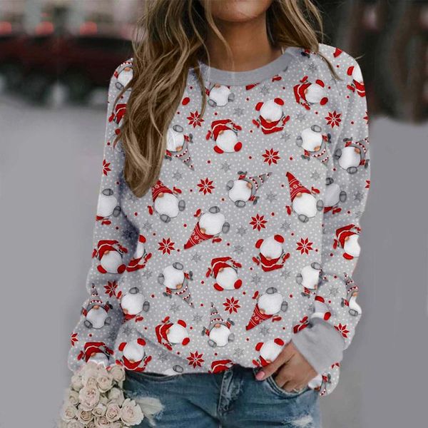 

women's hoodies & sweatshirts women christmas print hoodie kawaii santa claus long-sleeved o neck casual pullover sweatshirt winter war, Black