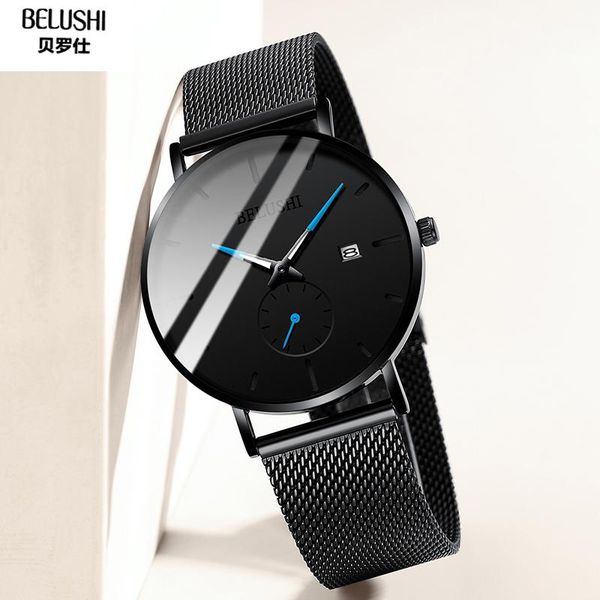

wristwatches belushi men's watches simple fashion men quartz watch waterproof calendar clocks milanese band wristwatch gifts relojes ho, Slivery;brown