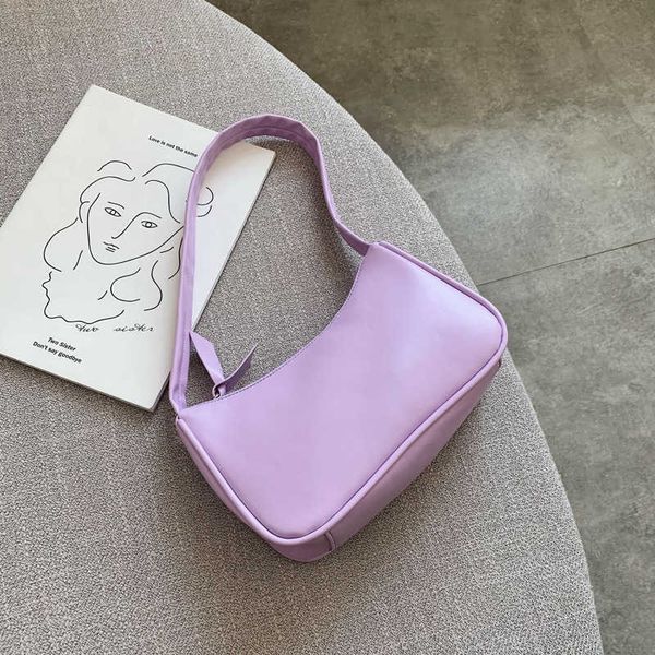 

soft pu leather women purple underarm bag retro solid color ladies baguette handbags fashion design girls small shoulder bags