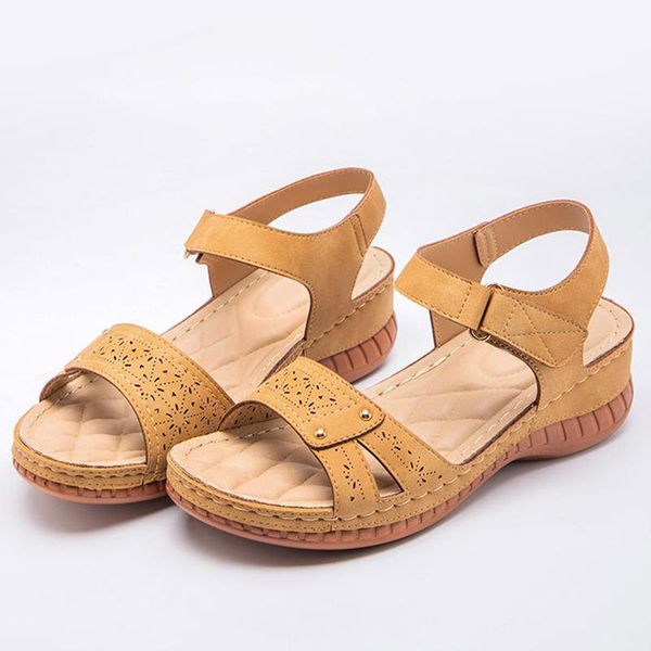 

summer women's retro sandals wedge hook&loop ladies flats sewing platform female open toe casual plus size woman shoes, Black