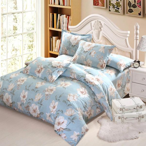 

bedding sets princess ruffle blue flower set girl full  king romantic elegant bedclothes quilt cover pillow case bed sheet