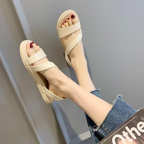 

sandals leather for women 2021 flat withcasual beach sandalias mujer gladiator summer shoes woman wholesale, Black