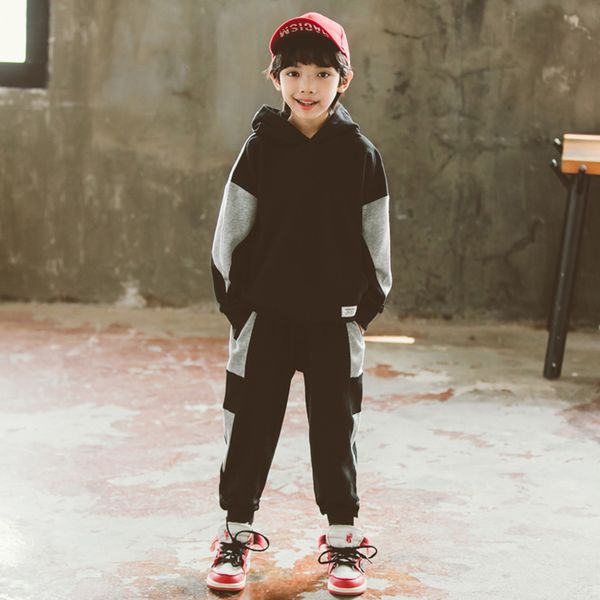 

boys sport clothing patchwork boy clothes hooded + pants boy clothing 2021 autumn childrens clothes set 6 8 10 12 14, White
