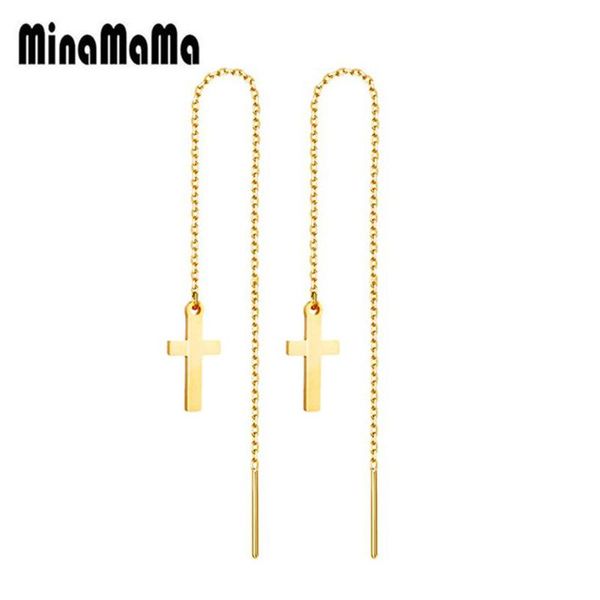 

long tassel cross dangle earrings for women stainless drop chain easter catholic jewelry & chandelier, Silver