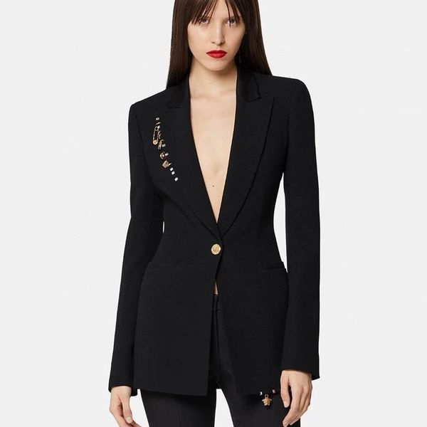 

women's suits & blazers 2021 style, open back, one button v-neck long-sleeved blazer+high-waisted flared pants, White;black