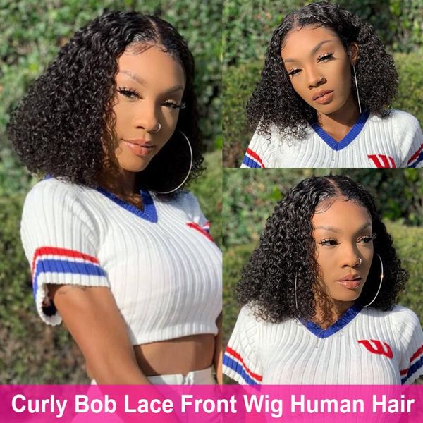 

lace wigs bob wig short curly human hair for black women brazilian 4x4 closure pre plucked natural hairline, Black;brown