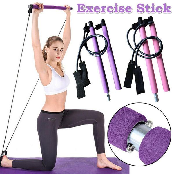 

portable pilates bar kit w/resistance band adjustable exercise stick toning gym sport yoga fitness bands resistance