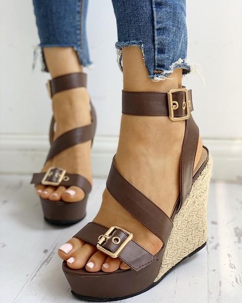 

sandals 2021 summer 35-43 large slope heel super high women's sandal, Black